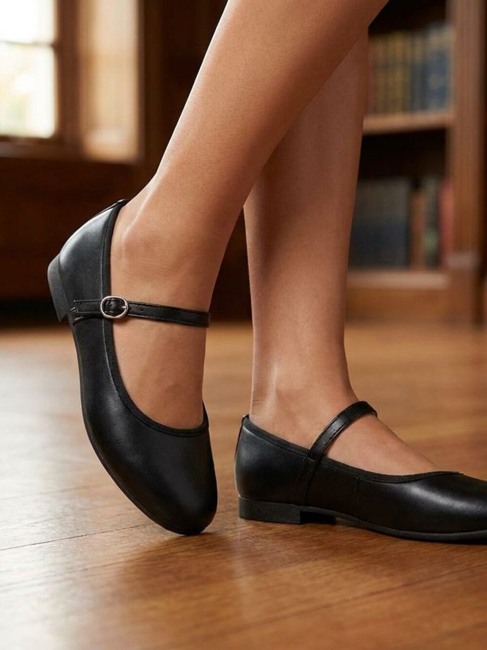 NWT Wild Diva Black Faux Leather Mary Jane Flats - Picture 4 of 6